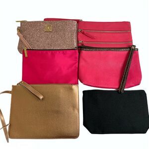 Bundle of 6 Misc Cosmetic Bags / Wristlets Totes Pink Rose Gold and Black